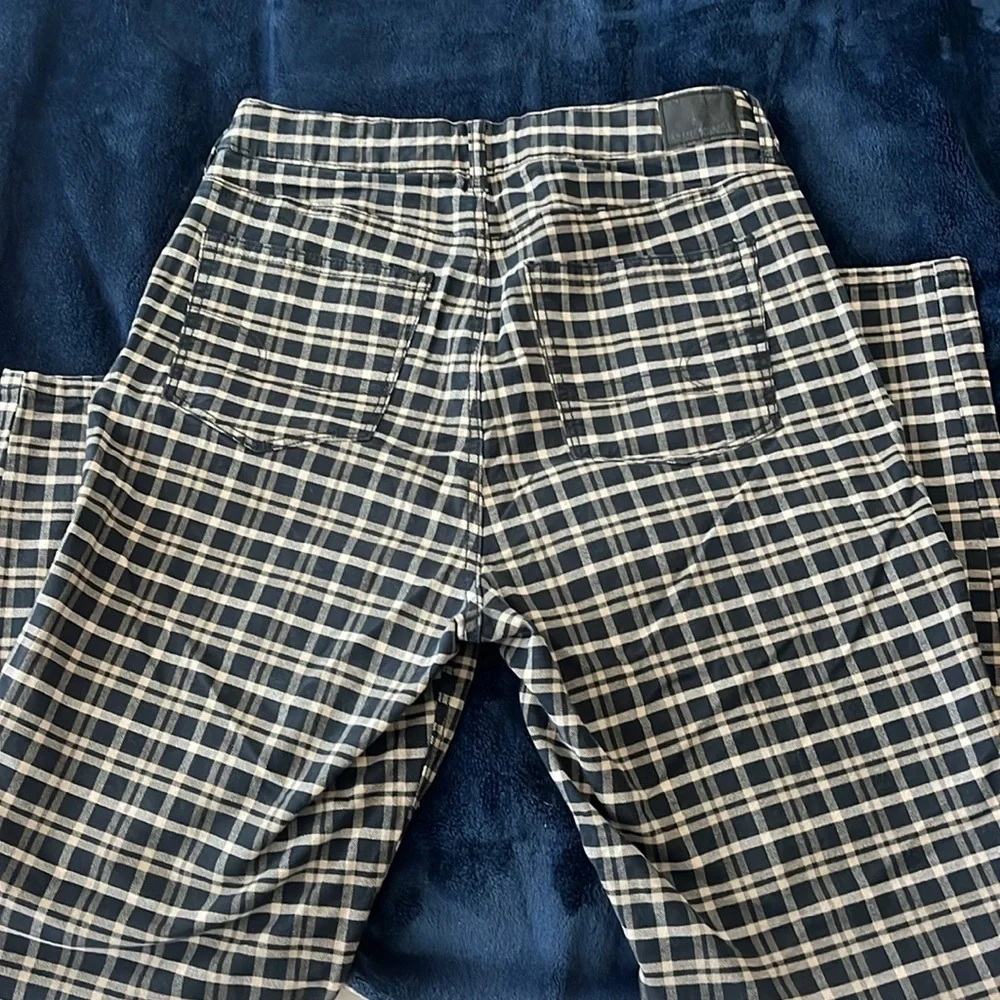 american eagle navy plaid mom jean stretch denim - Picture 2 of 4